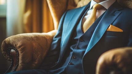 Obraz premium Elegant Man in Stylish Suit Sitting Gracefully