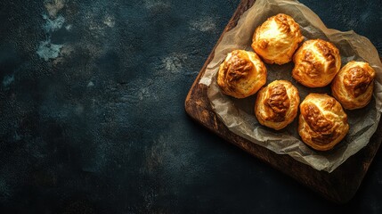 Freshly Baked Puff Pastries on a Wooden Board