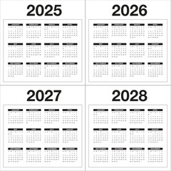 2025 2026 2027 2028 year calendar vector design template