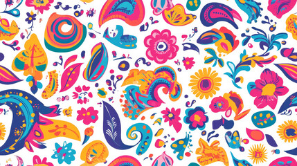 Colorful seamless pattern with intricate paisley and floral designs