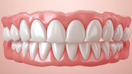 Fototapeta premium This image reveals a detailed 3D rendering of a complete set of human teeth with gums visible, perfect for educational content, product design, and dental advertising.