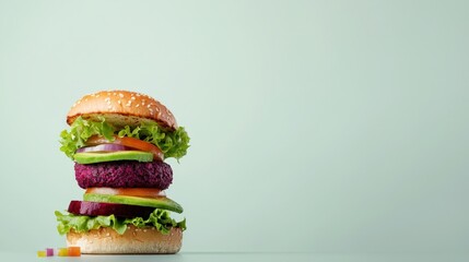 A burger with lots of vegetables on it