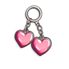 Cartoon keychain with two heart charms on a white background.