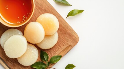 Delicate Sweets on Wooden Board with Tea