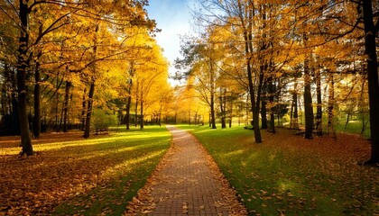 Fototapeta premium 紅葉が綺麗な秋の公園の道 生成AI素材