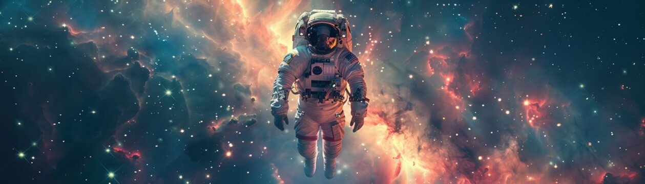 Amongst a backdrop of swirling nebulae, a lone astronaut floats in zero gravity, analyzing cryptic signals emanating from a distant galaxy 