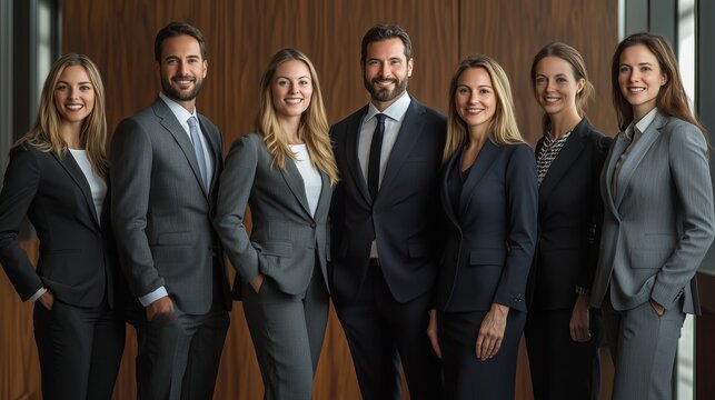 Group portrait of a professional business team in light modern office