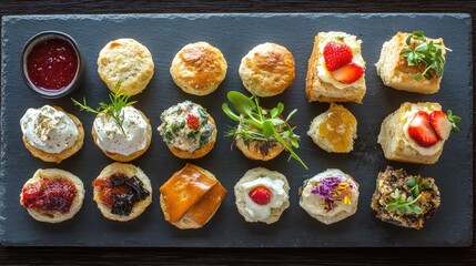 Assorted Mini Canapés on Slate Serving Board
