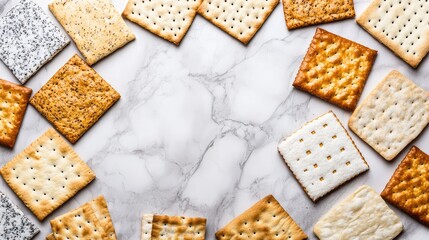 Assorted Crackers on Marble Surface