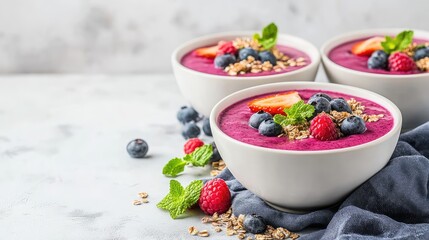 Colorful Berry Smoothie Bowls with Toppings