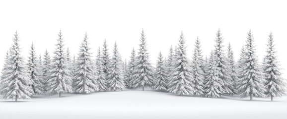 Fototapeta premium Winter landscape with snow-covered fir trees in the forest on a white background