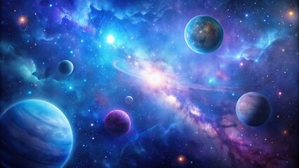 A stunning galaxy background with stars, planets, and a massive nebula in shades of blue and purple, cosmos, starry night