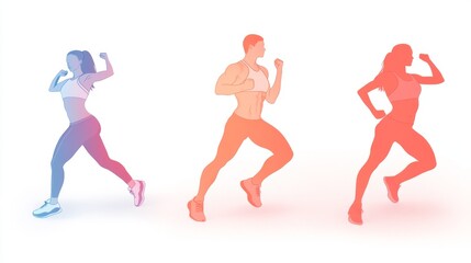 Dynamic silhouettes of athletes running, showcasing strength, movement, and fitness in vibrant colors and styles.