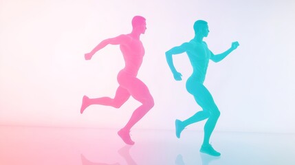 Dynamic silhouettes of runners in vibrant colors, illustrating motion, energy, and athleticism against a soft gradient background.