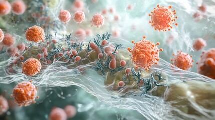Illustrate detailed platelets (thrombocytes) floating in the bloodstream, capturing their unique shape and function within the body's circulatory system, ideal for educational and medical visuals. 