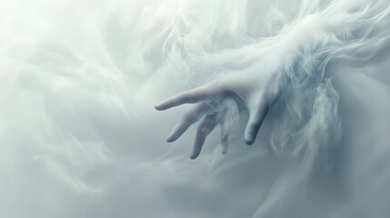 Obraz premium Ethereal hand emerging through mist, symbolizing connection and mystery. Perfect for themes of spirituality and the unknown.