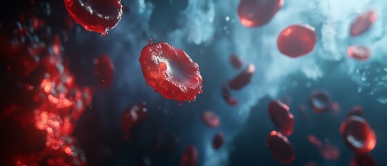 Illustrate detailed platelets (thrombocytes) floating in the bloodstream, capturing their unique shape and function within the body's circulatory system, ideal for educational and medical visuals. 