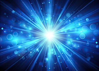 Fototapeta premium Vibrant Blue Luminescent Rays on Dark Gradient Background - Abstract Glowing Banner Design with Bokeh Effect