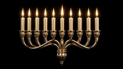 Glowing Menorah with Eight Candles Illuminated at Night