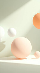 Fototapeta premium calming 3D minimal design featuring pastel spheres in soft colors, creating serene atmosphere. gentle light enhances soothing effect of composition