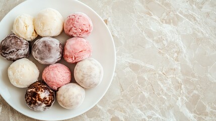 Colorful Ice Cream Scoops on White Plate