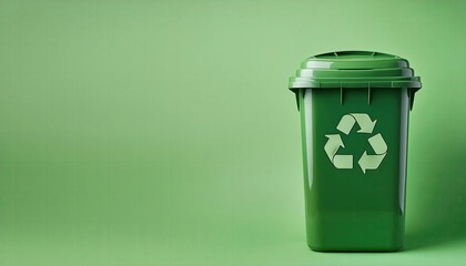 Recycling bin eco trash isolated on pale green background with copy space