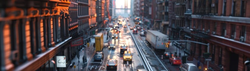 Explore a bustling cityscape through the dreamy lens of Impressionism Capture the essence of urban life with a tilted perspective