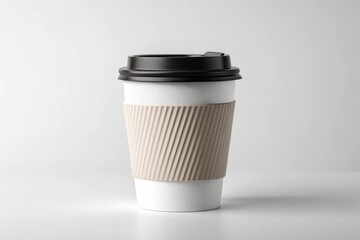 White Disposable Coffee Cup with Black Lid and Textured Sleeve for Branding Mockups