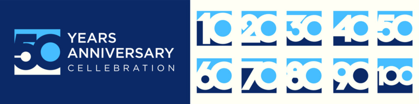 collection of creative Anniversary Square number 10 to 100 logo designs. abstract number design vector illustration