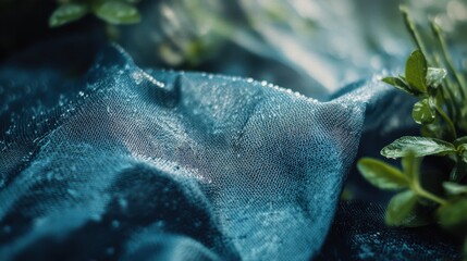 A close-up shot of the landscaping fabric texture, capturing the details and any markings, with the surrounding area softly blurred.