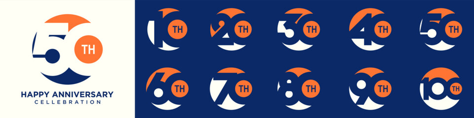 collection of creative Anniversary circle number 10 to 100 logo designs. abstract number design vector illustration