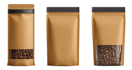 Set of Blank label Paper bag and coffee cup to go, take away mockup isolated on PNG transparent background.
 Generative aI 