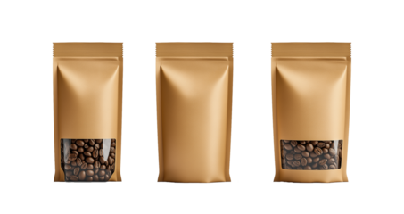 Set of Blank label Paper bag and coffee cup to go, take away mockup isolated on PNG transparent background.
 Generative aI 
