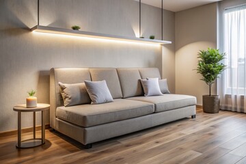 Compact foldable sofa maximizes space in small living areas, beautifully blending modern design and functionality for a cozy, inviting home environment. Perfect for any setting.