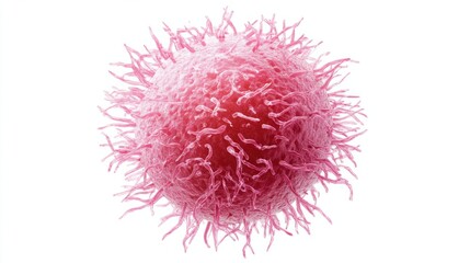 Close-up of lymphocyte structure with visible nucleus and membrane, symbolizing immunity, isolated on white