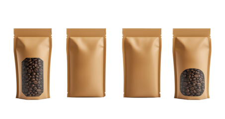 Set of Blank label Paper bag and coffee cup to go, take away mockup isolated on PNG transparent background.
 Generative aI 