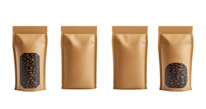 Set of Blank label Paper bag and coffee cup to go, take away mockup isolated on PNG transparent background.
 Generative aI  - Powered by Adobe