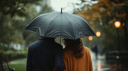 A Couple Sharing an Umbrella in the Rain