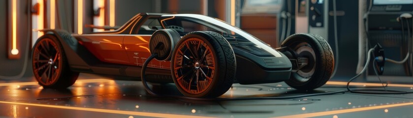 Illustrate the innovative features of electric cars through a groundbreaking 3D visualization