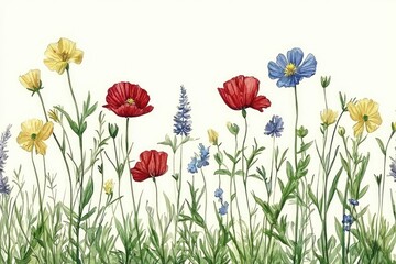 Colorful wildflowers in a natural setting, vibrant and lively.