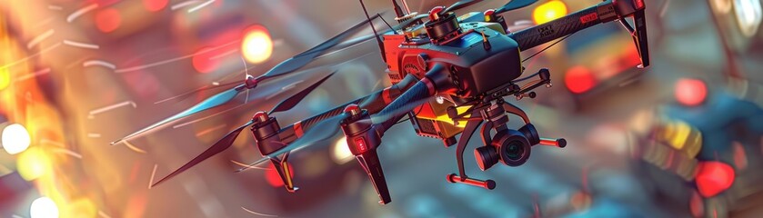 Obraz premium Illustrate the role of technology in emergency management with lifelike 3D models of drones, robots, and communication systems