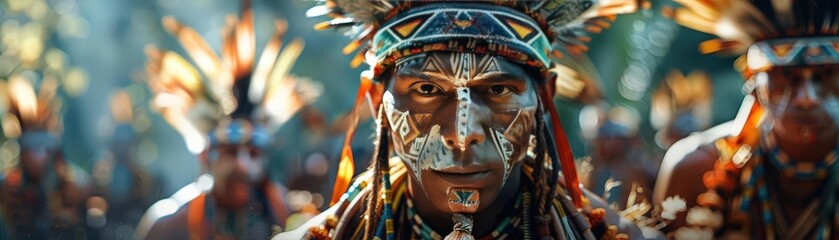 Illustrate the seamless melding of virtual reality innovations with traditional tribal dances