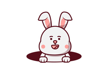 Cute Rabbit Peeking out of the Rabbit Hole Illustration