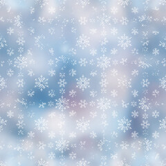 Vector winter background, snowfall and blizzard, snowflakes seamless pattern