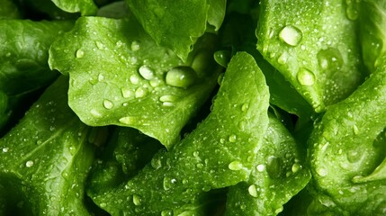 Fresh Green Lettuce with Water Droplets on Leaves