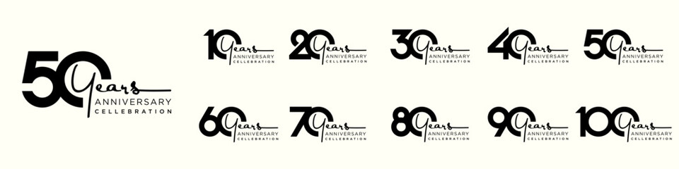 collection of creative number 10 to 100 logo designs. abstract number design vector illustration