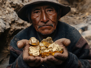 the Inca Indians around Ecuador as holding gold and platinum nuggets in the hands of alluvial deposits. The Incas are looking for gold and platinum in Ecuador around the 15th century, the scene is mor