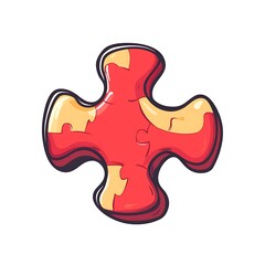 A cartoon puzzle piece on a white background.