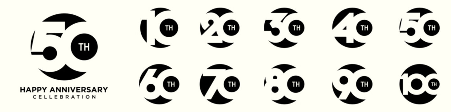 collection of creative Anniversary circle number 10 to 100 logo designs. abstract number design vector illustration