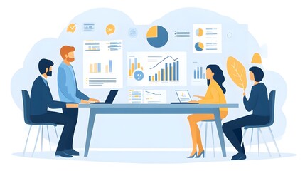 A group of business people working together
